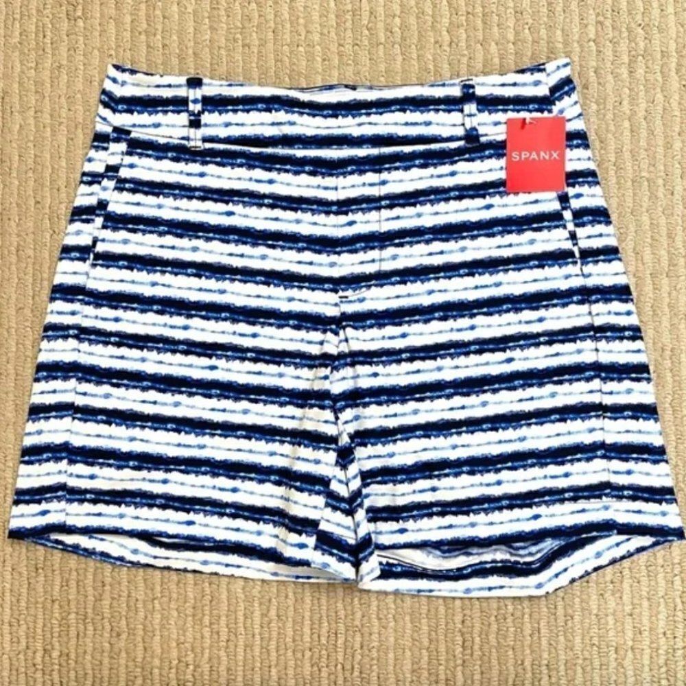 Spanx Sunshine Blue Painted Stripe 6” Short Size Large